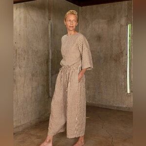 Black Crane Pea Jumpsuit in Linen